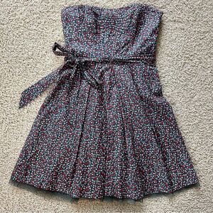 AMERICAN EAGLE Strapless Lined Floral Mini Dress Gray Red Multi Size 4
